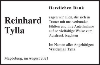 Traueranzeige von Reinhard Tylla  von Magdeburger Volksstimme