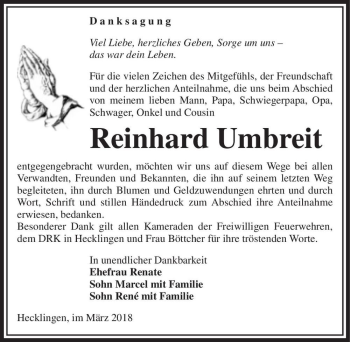 Traueranzeige von Reinhard Umbreit  von Magdeburger Volksstimme