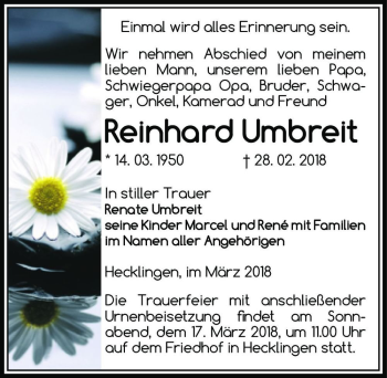 Traueranzeige von Reinhard Umbreit  von Magdeburger Volksstimme