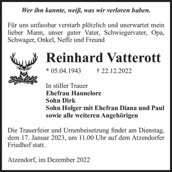 Traueranzeige von Reinhard Vatterott  von Magdeburger Volksstimme