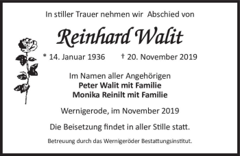 Traueranzeige von Reinhard Walit  von Magdeburger Volksstimme