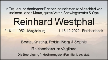 Traueranzeige von Reinhard Westphal  von Magdeburger Volksstimme