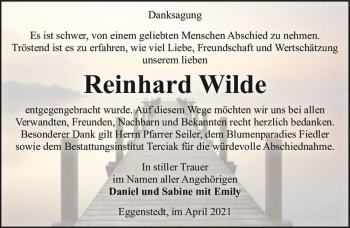 Traueranzeige von Reinhard Wilde  von Magdeburger Volksstimme