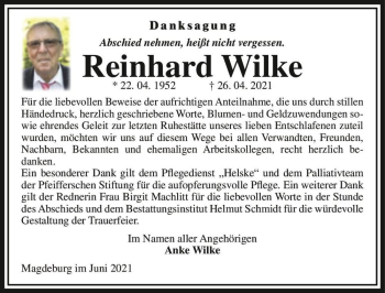 Traueranzeige von Reinhard Wilke  von Magdeburger Volksstimme