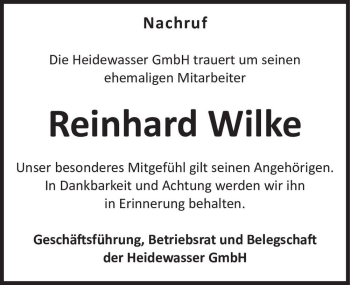 Traueranzeige von Reinhard Wilke  von Magdeburger Volksstimme