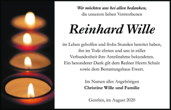 Traueranzeige von Reinhard Wille  von Magdeburger Volksstimme