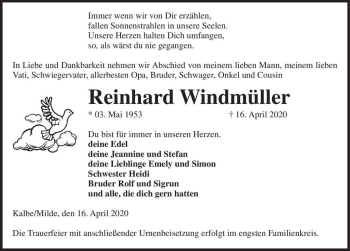 Traueranzeige von Reinhard Windmüller  von Magdeburger Volksstimme