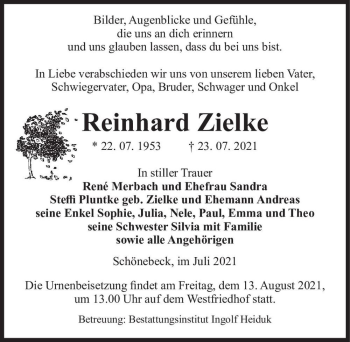 Traueranzeige von Reinhard Zielke  von Magdeburger Volksstimme