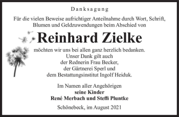Traueranzeige von Reinhard Zielke  von Magdeburger Volksstimme