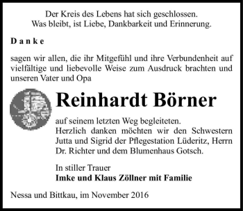 Traueranzeige von Reinhardt Börner  von Magdeburger Volksstimme