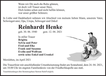 Traueranzeige von Reinhardt Henke  von Magdeburger Volksstimme