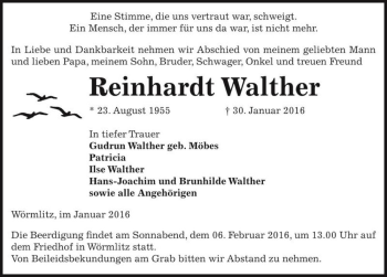 Traueranzeige von Reinhardt Walther  von Magdeburger Volksstimme