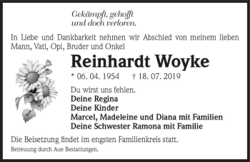 Traueranzeige von Reinhardt Woyke  von Magdeburger Volksstimme