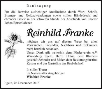Traueranzeige von Reinhild Franke  von Magdeburger Volksstimme