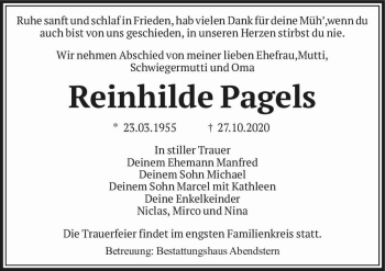 Traueranzeige von Reinhilde Pagels  von Magdeburger Volksstimme