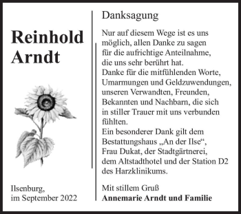Traueranzeige von Reinhold Arndt  von Magdeburger Volksstimme