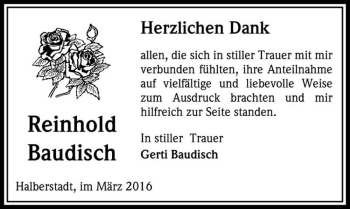 Traueranzeige von Reinhold Baudisch  von Magdeburger Volksstimme