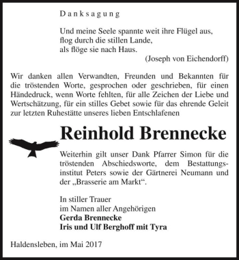Traueranzeige von Reinhold Brennecke  von Magdeburger Volksstimme