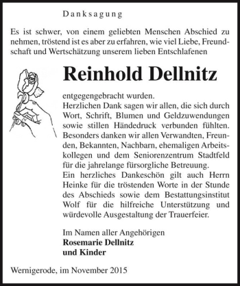 Traueranzeige von Reinhold Dellnitz  von Magdeburger Volksstimme