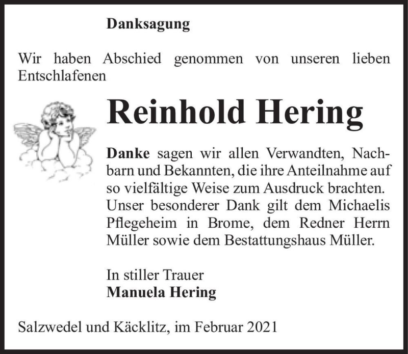  Traueranzeige für Reinhold Hering  vom 11.02.2021 aus Magdeburger Volksstimme