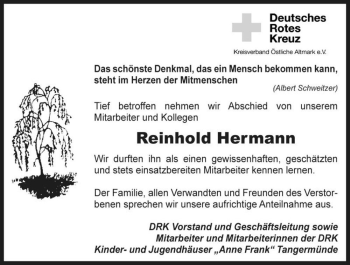 Traueranzeige von Reinhold Hermann  von Magdeburger Volksstimme