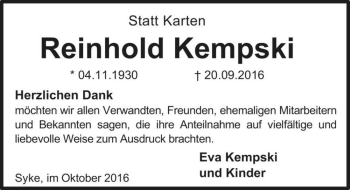 Traueranzeige von Reinhold Kempski  von Magdeburger Volksstimme