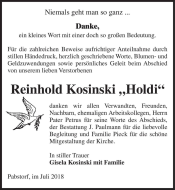 Traueranzeige von Reinhold Kosinski 