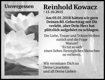 Traueranzeige von Reinhold Kowacz  von Magdeburger Volksstimme