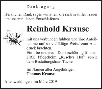 Traueranzeige von Reinhold Krause  von Magdeburger Volksstimme