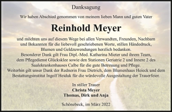 Traueranzeige von Reinhold Meyer  von Magdeburger Volksstimme