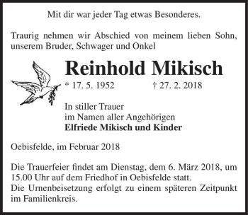 Traueranzeige von Reinhold Mikisch  von Magdeburger Volksstimme