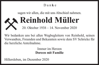 Traueranzeige von Reinhold Müller  von Magdeburger Volksstimme
