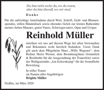 Traueranzeige von Reinhold Müller  von Magdeburger Volksstimme