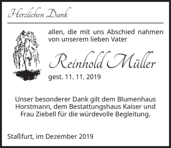 Traueranzeige von Reinhold Müller  von Magdeburger Volksstimme