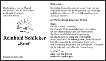 Traueranzeige von Reinhold Schlieker 
