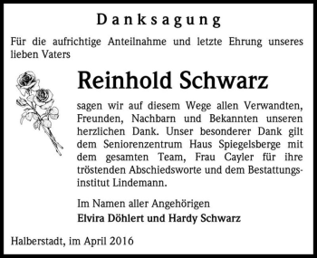 Traueranzeige von Reinhold Schwarz  von Magdeburger Volksstimme