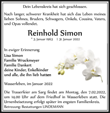 Traueranzeige von Reinhold Simon  von Magdeburger Volksstimme