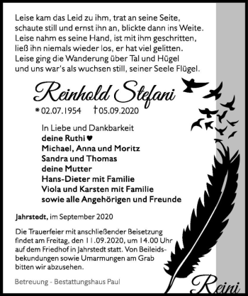 Traueranzeige von Reinhold Stefani  von Magdeburger Volksstimme