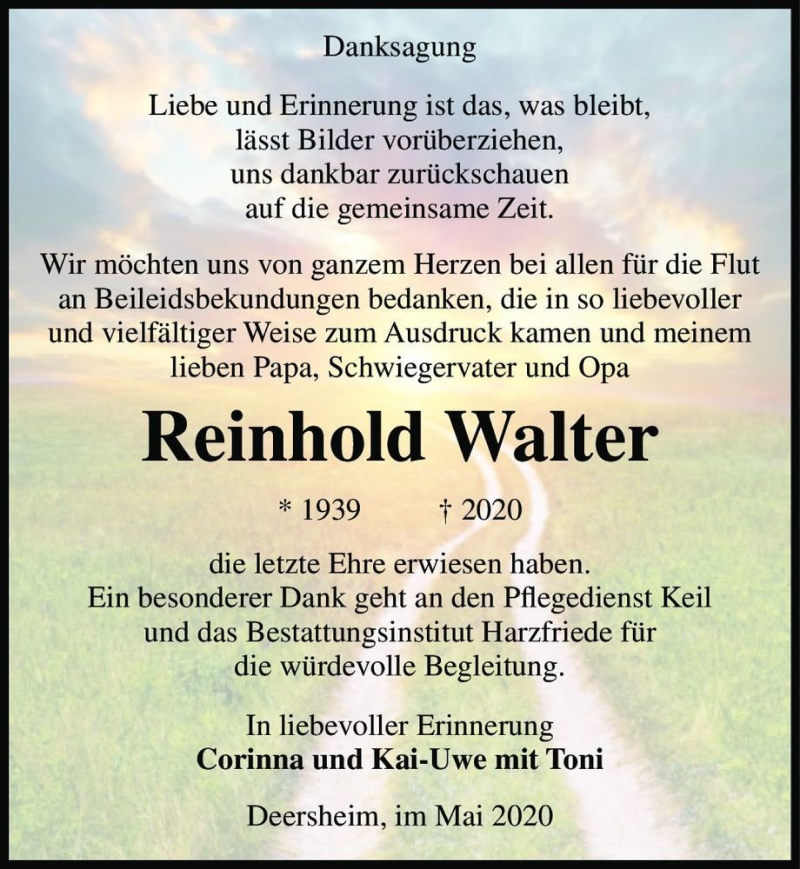  Traueranzeige für Reinhold Walter  vom 16.05.2020 aus Magdeburger Volksstimme