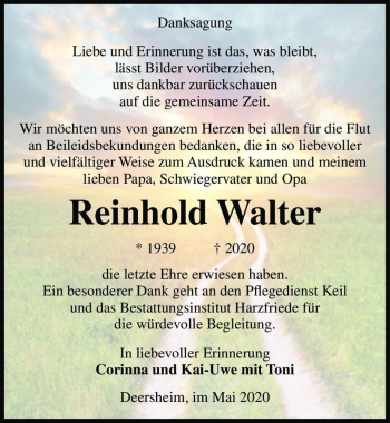 Traueranzeige von Reinhold Walter  von Magdeburger Volksstimme
