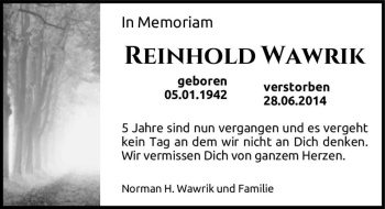 Traueranzeige von Reinhold Wawrik  von Magdeburger Volksstimme