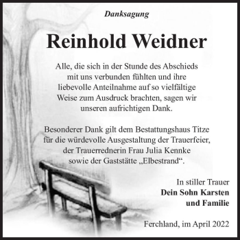 Traueranzeige von Reinhold Weidner  von Magdeburger Volksstimme