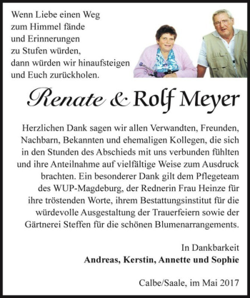 Traueranzeige von Renate & Rolf Meyer  von Magdeburger Volksstimme