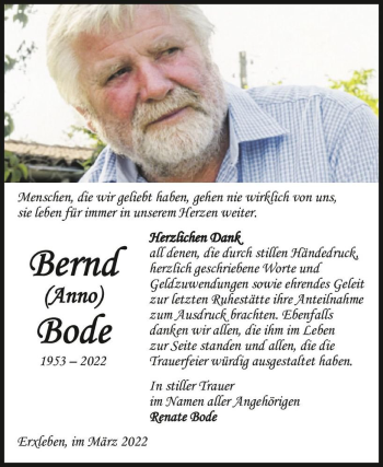 Traueranzeige von Renate (Anno) Bode  von Magdeburger Volksstimme