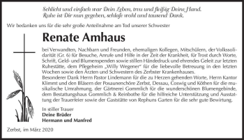 Traueranzeige von Renate Amhaus  von Magdeburger Volksstimme