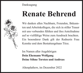 Traueranzeige von Renate Behrend  von Magdeburger Volksstimme