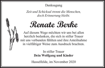 Traueranzeige von Renate Berke  von Magdeburger Volksstimme