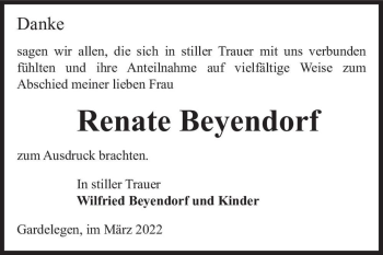 Traueranzeige von Renate Beyendorf  von Magdeburger Volksstimme
