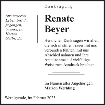 Traueranzeige von Renate Beyer  von Magdeburger Volksstimme