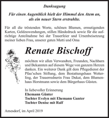 Traueranzeige von Renate Bischoff  von Magdeburger Volksstimme